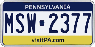 PA license plate MSW2377