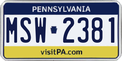 PA license plate MSW2381