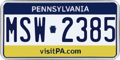 PA license plate MSW2385