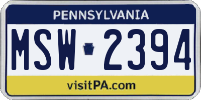 PA license plate MSW2394