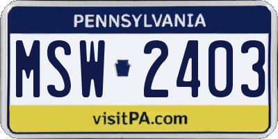 PA license plate MSW2403
