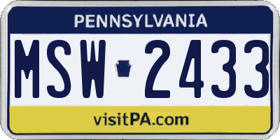 PA license plate MSW2433