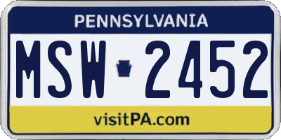 PA license plate MSW2452