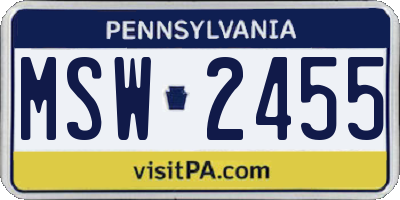PA license plate MSW2455