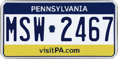 PA license plate MSW2467