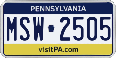PA license plate MSW2505