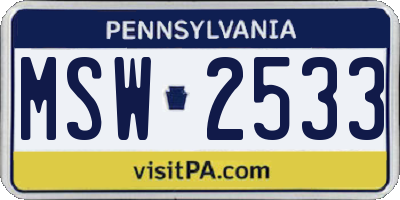 PA license plate MSW2533