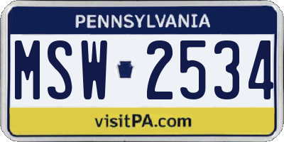 PA license plate MSW2534