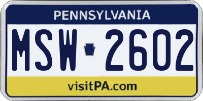 PA license plate MSW2602
