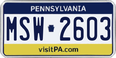 PA license plate MSW2603