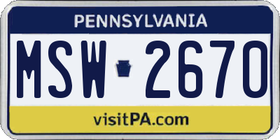 PA license plate MSW2670