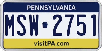 PA license plate MSW2751