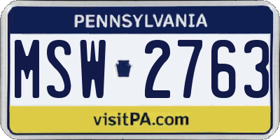 PA license plate MSW2763
