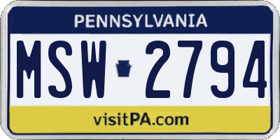 PA license plate MSW2794