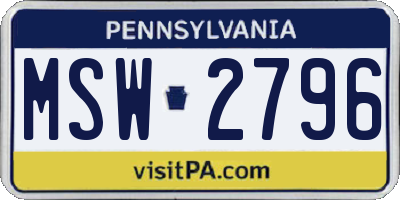 PA license plate MSW2796