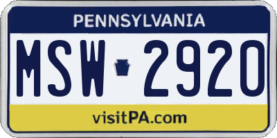 PA license plate MSW2920