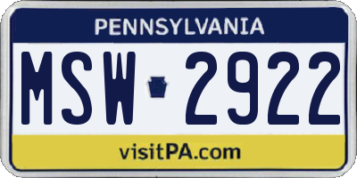 PA license plate MSW2922