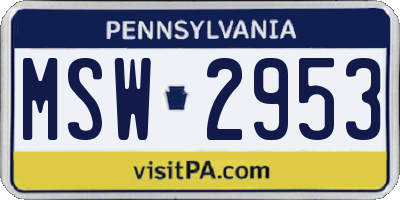 PA license plate MSW2953