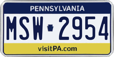 PA license plate MSW2954