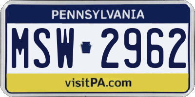PA license plate MSW2962