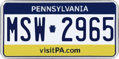 PA license plate MSW2965