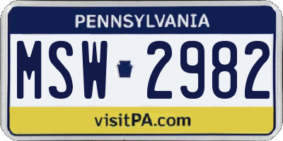 PA license plate MSW2982