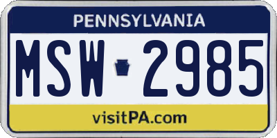 PA license plate MSW2985