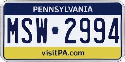 PA license plate MSW2994