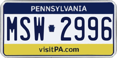 PA license plate MSW2996