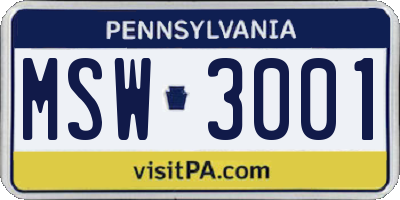 PA license plate MSW3001