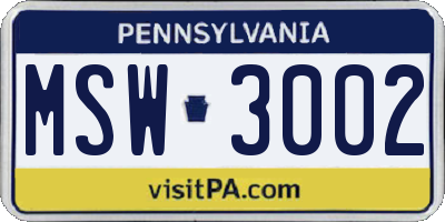 PA license plate MSW3002