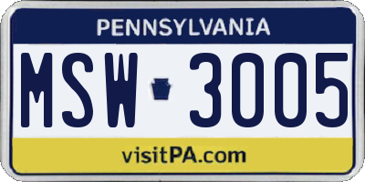 PA license plate MSW3005