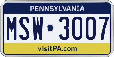 PA license plate MSW3007