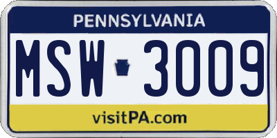 PA license plate MSW3009