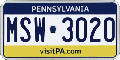 PA license plate MSW3020