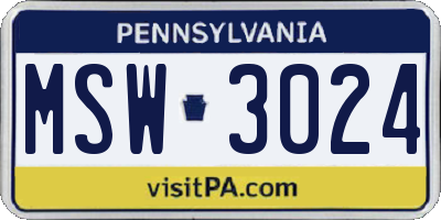 PA license plate MSW3024