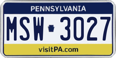 PA license plate MSW3027