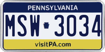PA license plate MSW3034