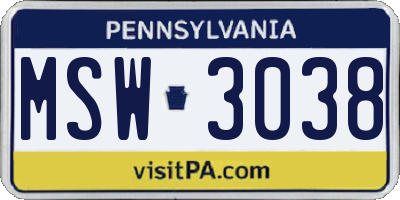 PA license plate MSW3038