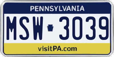 PA license plate MSW3039