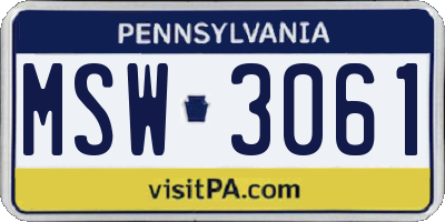PA license plate MSW3061