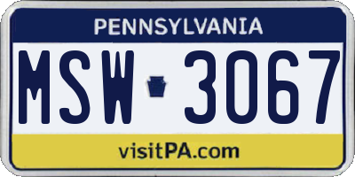 PA license plate MSW3067