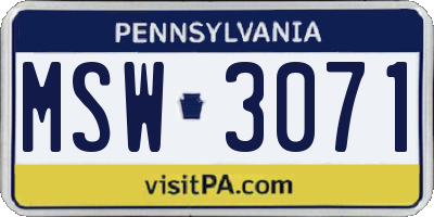 PA license plate MSW3071