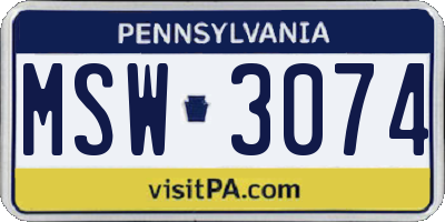 PA license plate MSW3074