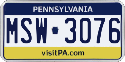 PA license plate MSW3076
