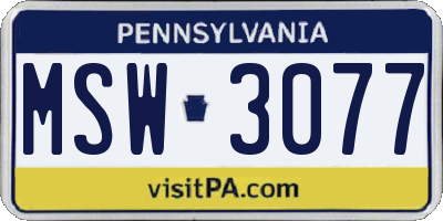 PA license plate MSW3077