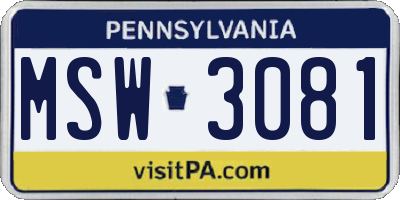 PA license plate MSW3081