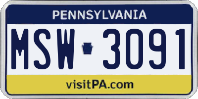 PA license plate MSW3091