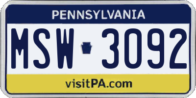 PA license plate MSW3092
