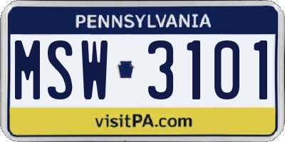 PA license plate MSW3101